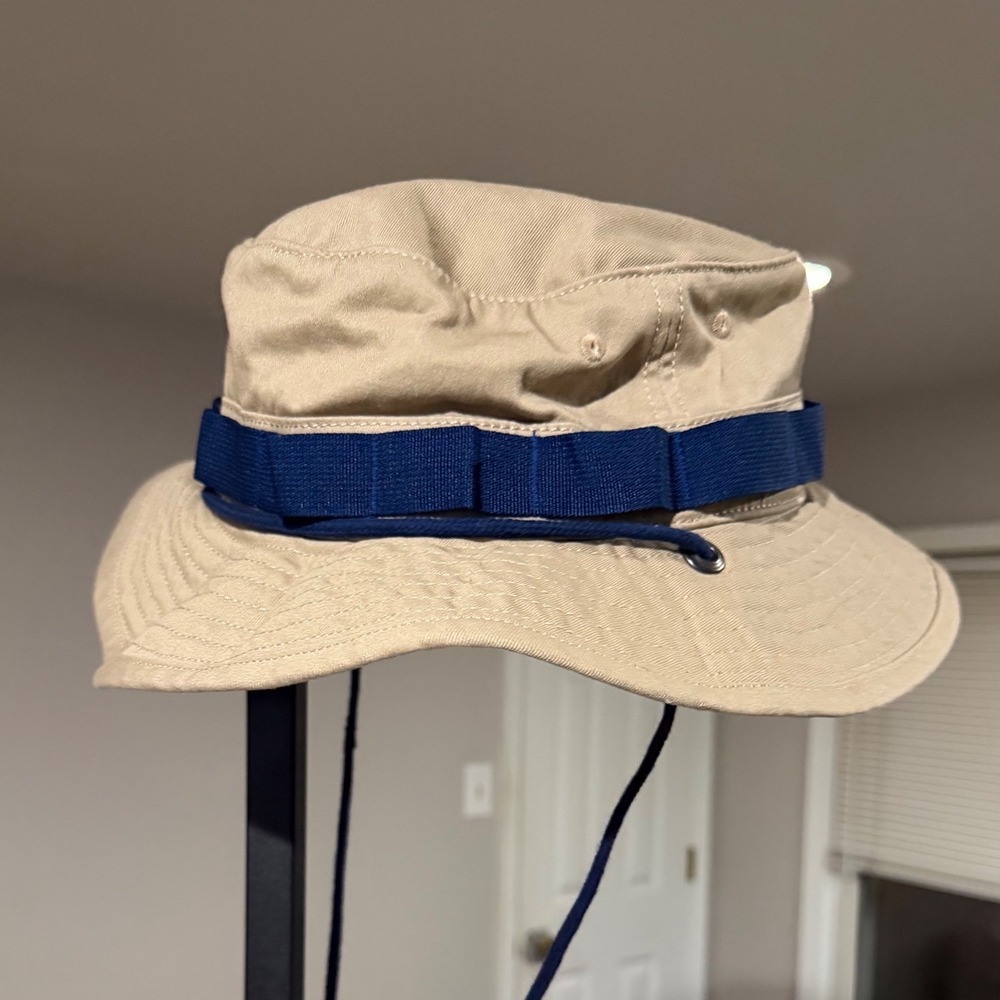 Salt Life‎ Mens Khaki Tan Cotton Bucket Hat Navy Blue Trim Boonie Sun Hat OSFM